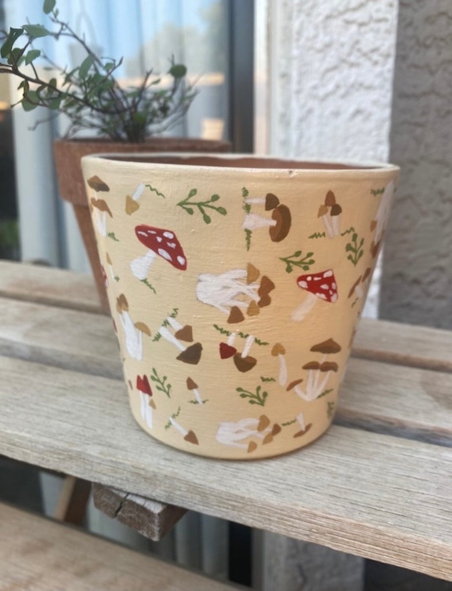 Mushroom Hand-Painted Pot - Plant and Clay Nook